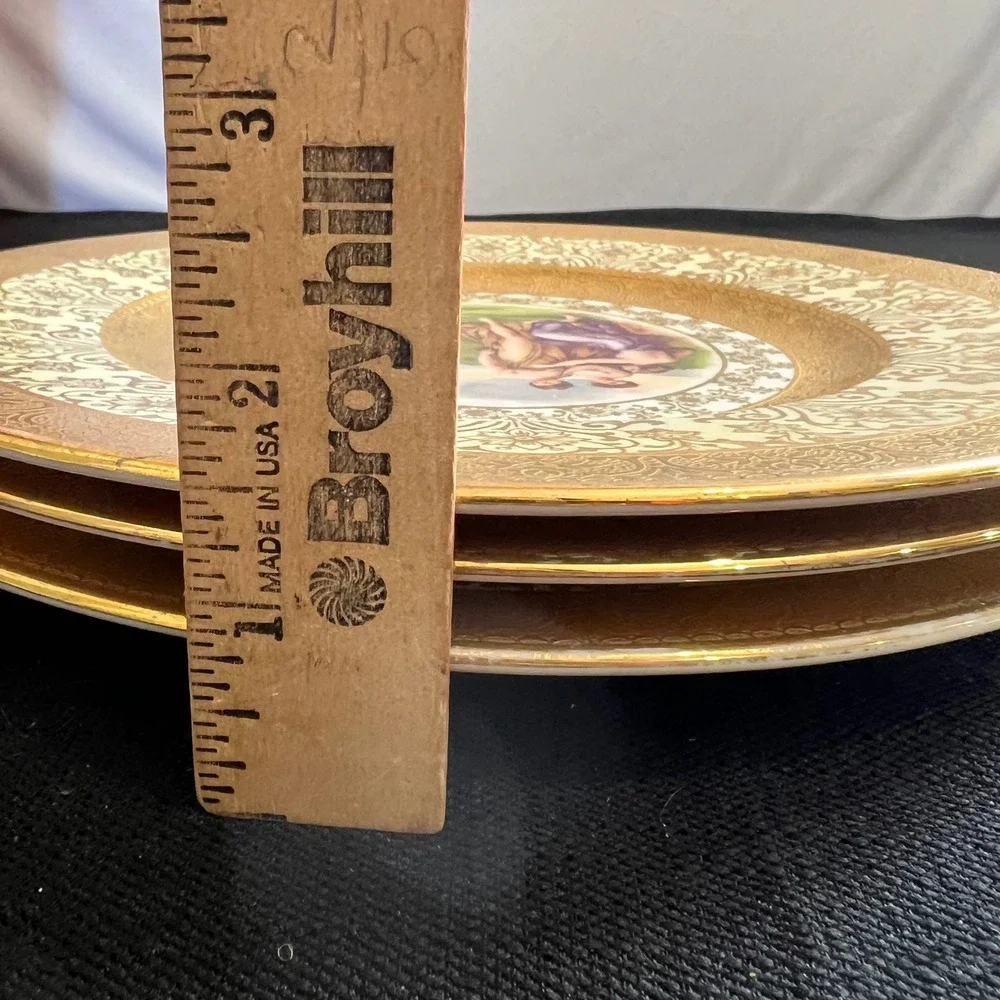 Vintage Royal China 22k Gold Filigree Angelica Kauffman Plates Set of 3 10 1/4